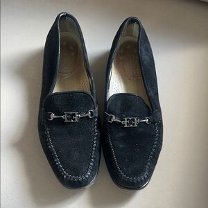 Escada Black Suede Loafers with Silver Detail